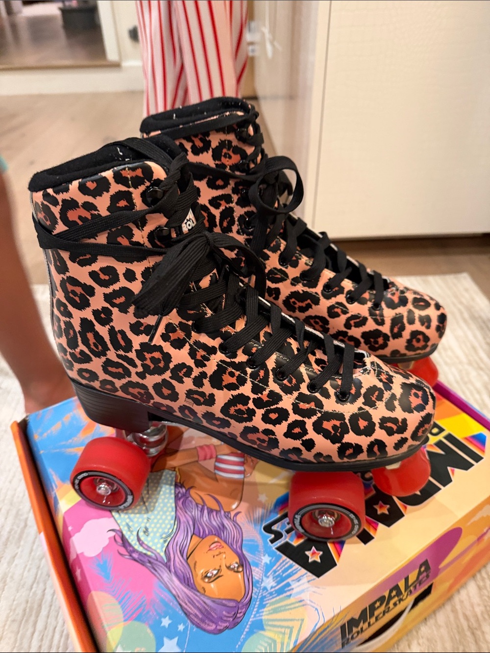Leopard Print Roller Skates with Red Wheels